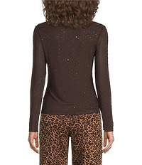 Skies Are Blue Hot Fix Mesh Rhinestone Turtleneck Long Sleeve Top