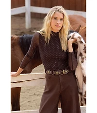 Skies Are Blue Hot Fix Mesh Rhinestone Turtleneck Long Sleeve Top