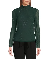 Skies Are Blue Hot Fix Mesh Rhinestone Turtleneck Long Sleeve Top
