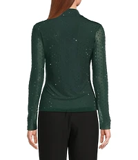 Skies Are Blue Hot Fix Mesh Rhinestone Turtleneck Long Sleeve Top