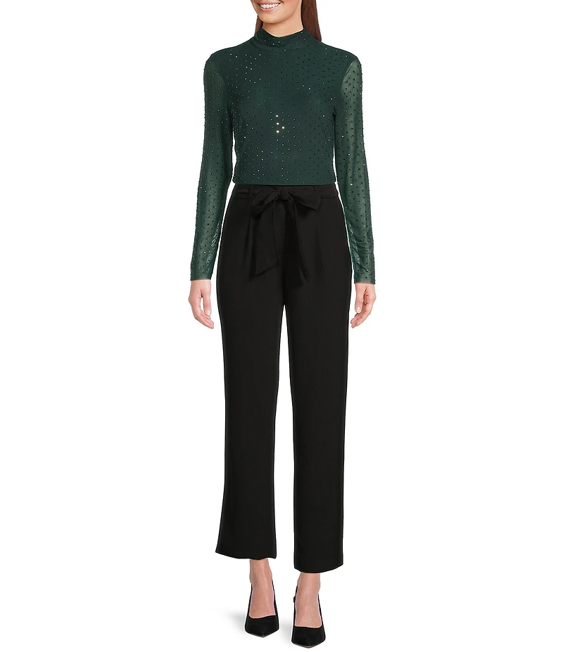 Skies Are Blue Hot Fix Mesh Rhinestone Turtleneck Long Sleeve Top