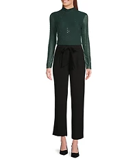 Skies Are Blue Hot Fix Mesh Rhinestone Turtleneck Long Sleeve Top