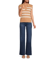 Skies Are Blue Knit Striped Print V-Neck Sleeveless Top