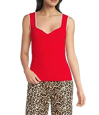 Skies Are Blue Knit V-Neck Sleeveless Contrast Trim Tank