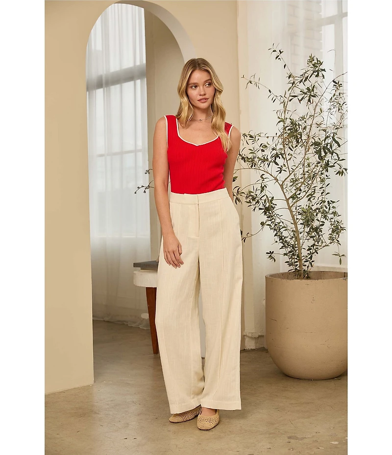 Skies Are Blue Knit V-Neck Sleeveless Contrast Trim Tank