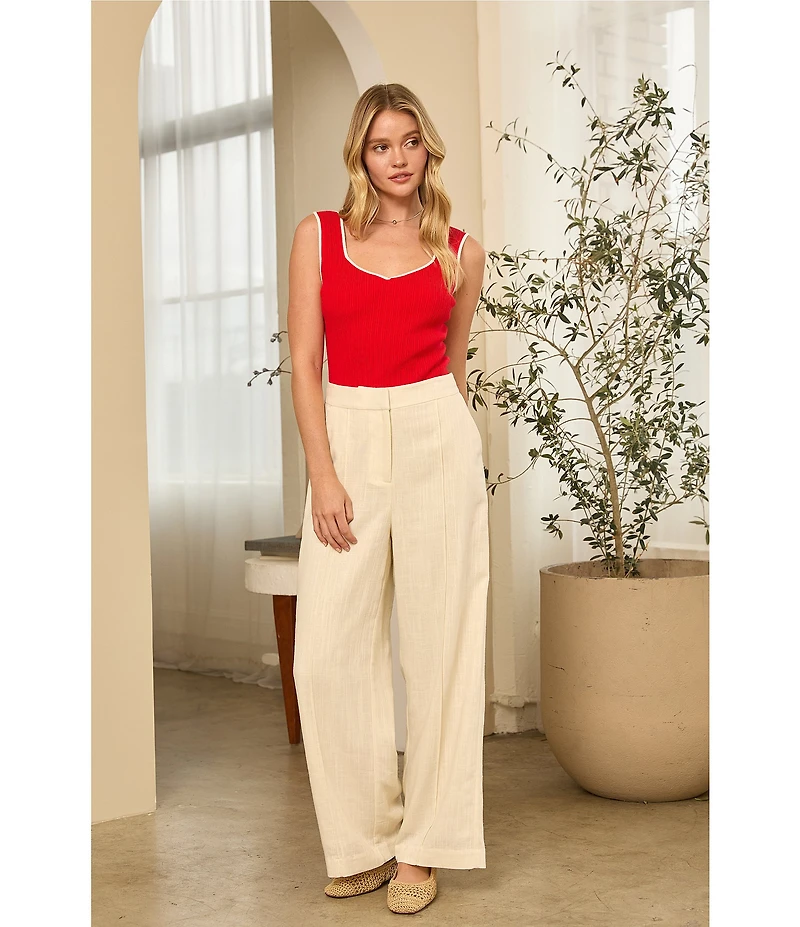 Skies Are Blue Knit V-Neck Sleeveless Contrast Trim Tank