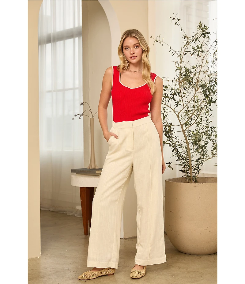 Skies Are Blue Knit V-Neck Sleeveless Contrast Trim Tank