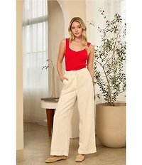 Skies Are Blue Knit V-Neck Sleeveless Contrast Trim Tank