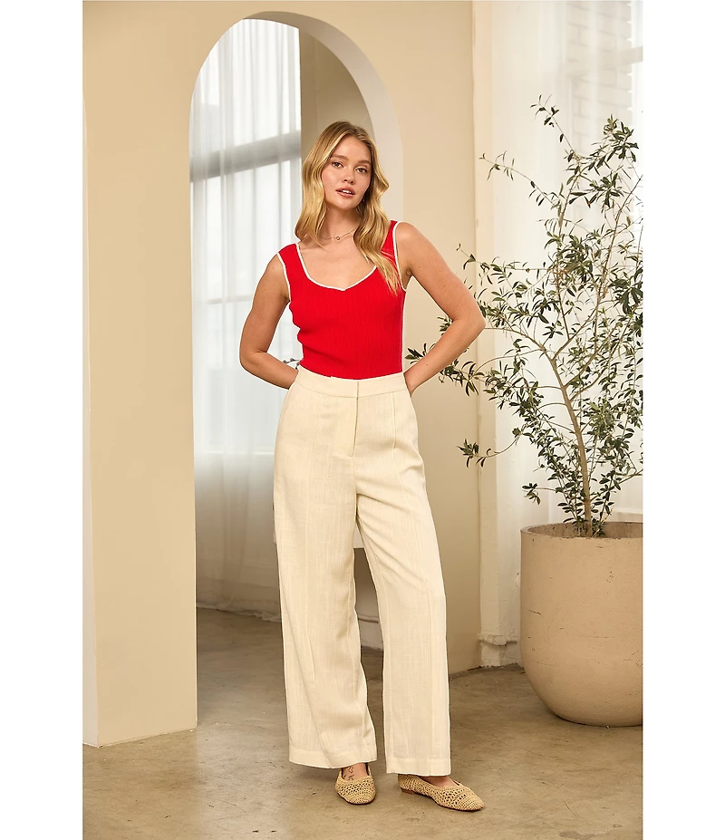 Skies Are Blue Knit V-Neck Sleeveless Contrast Trim Tank