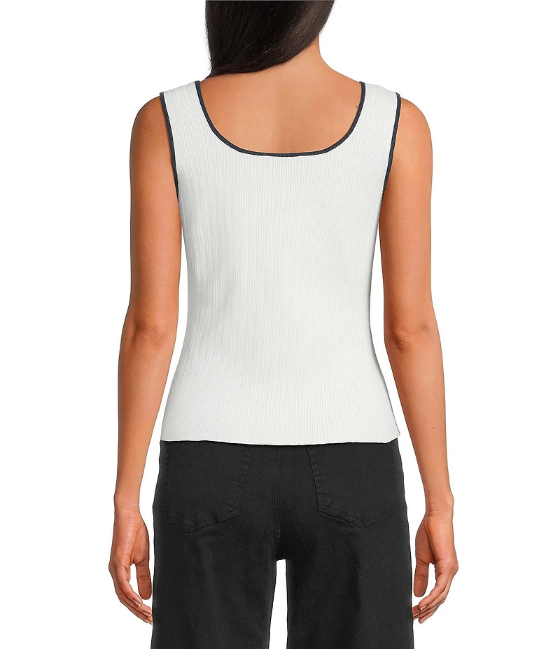 Skies Are Blue Knit V-Neck Sleeveless Contrast Trim Tank