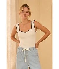 Skies Are Blue Knit V-Neck Sleeveless Contrast Trim Tank