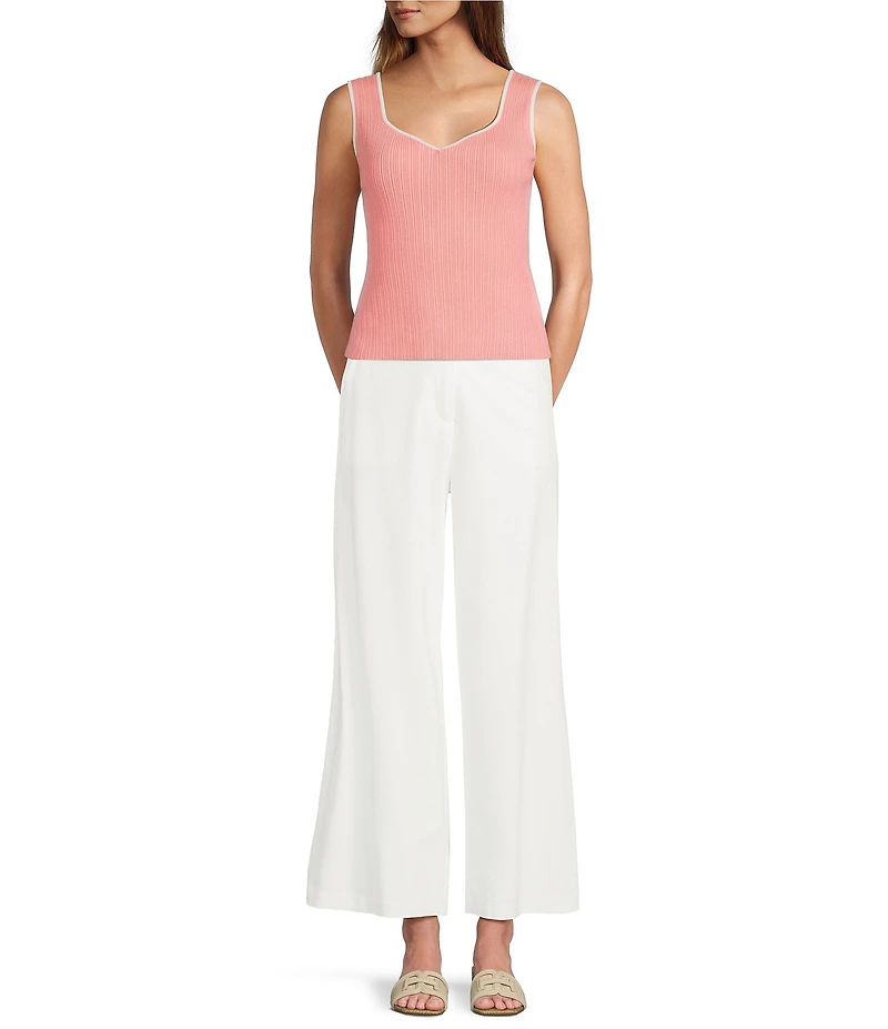 Skies Are Blue Knit V-Neck Sleeveless Contrast Trim Tank