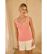 Skies Are Blue Knit V-Neck Sleeveless Contrast Trim Tank