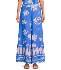 Skies Are Blue Leaf Print High Rise Wide Leg Coordinating Pants