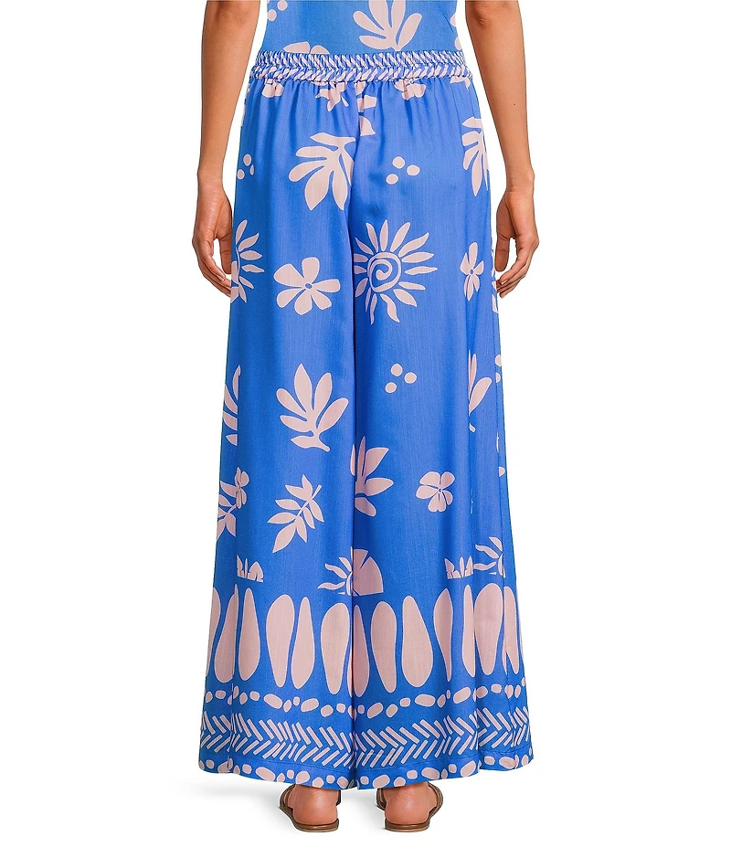 Skies Are Blue Leaf Print High Rise Wide Leg Coordinating Pants