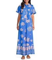 Skies Are Blue Leaf Print High Rise Wide Leg Coordinating Pants