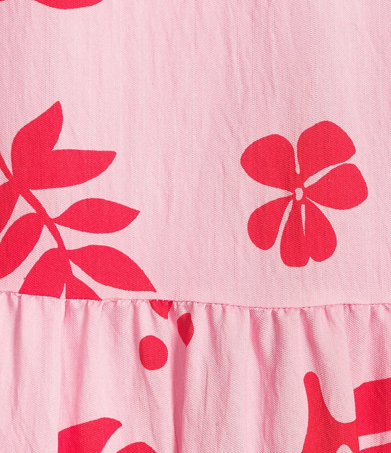 Skies Are Blue Leaf Print V-Neck Ruffle Sleeve A-Line Mini Dress