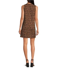 Skies Are Blue Leopard Print Crew Neck Sleeveless Denim Dress