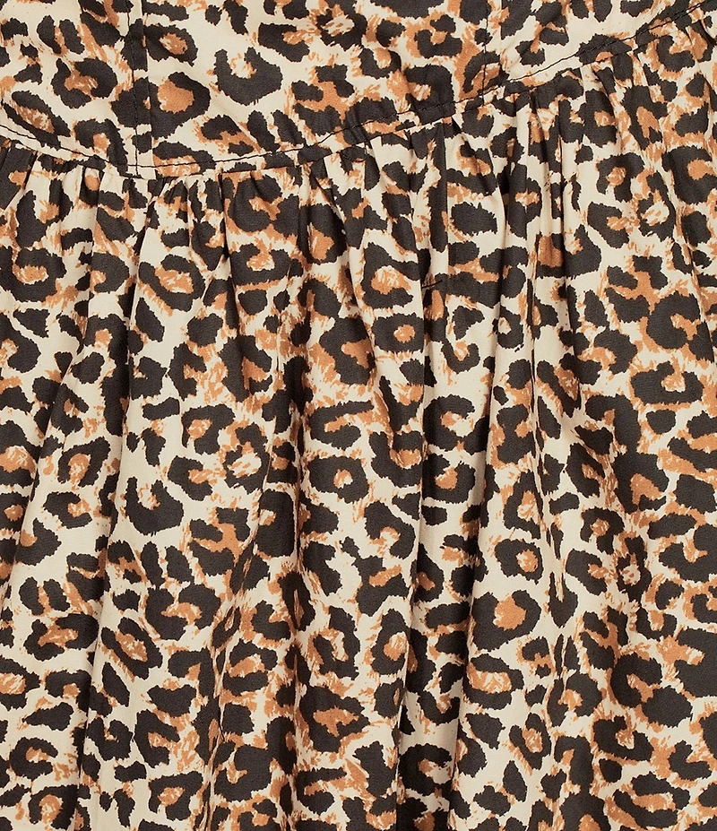 Skies Are Blue Leopard Print Poplin Crew Neck Sleeveless Drop Waist Midi Dress