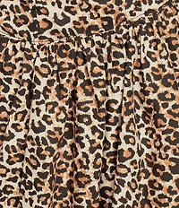 Skies Are Blue Leopard Print Poplin Crew Neck Sleeveless Drop Waist Midi Dress