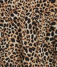 Skies Are Blue Leopard Print Split V-Neck Ruffle Cap Sleeves Shift Mini Dress