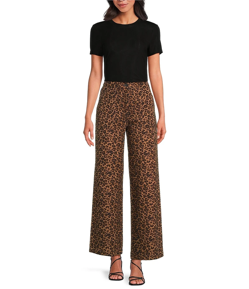 Skies Are Blue Leopard Print Wide Leg Denim Jeans