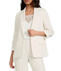 Skies Are Blue Linen Blend Notch Lapel Cinched 3/4 Sleeve Open Front Coordinating Blazer