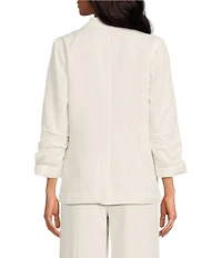 Skies Are Blue Linen Blend Notch Lapel Cinched 3/4 Sleeve Open Front Coordinating Blazer