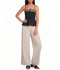 Skies Are Blue Linen Blend Striped Wide Leg Pull On Pants