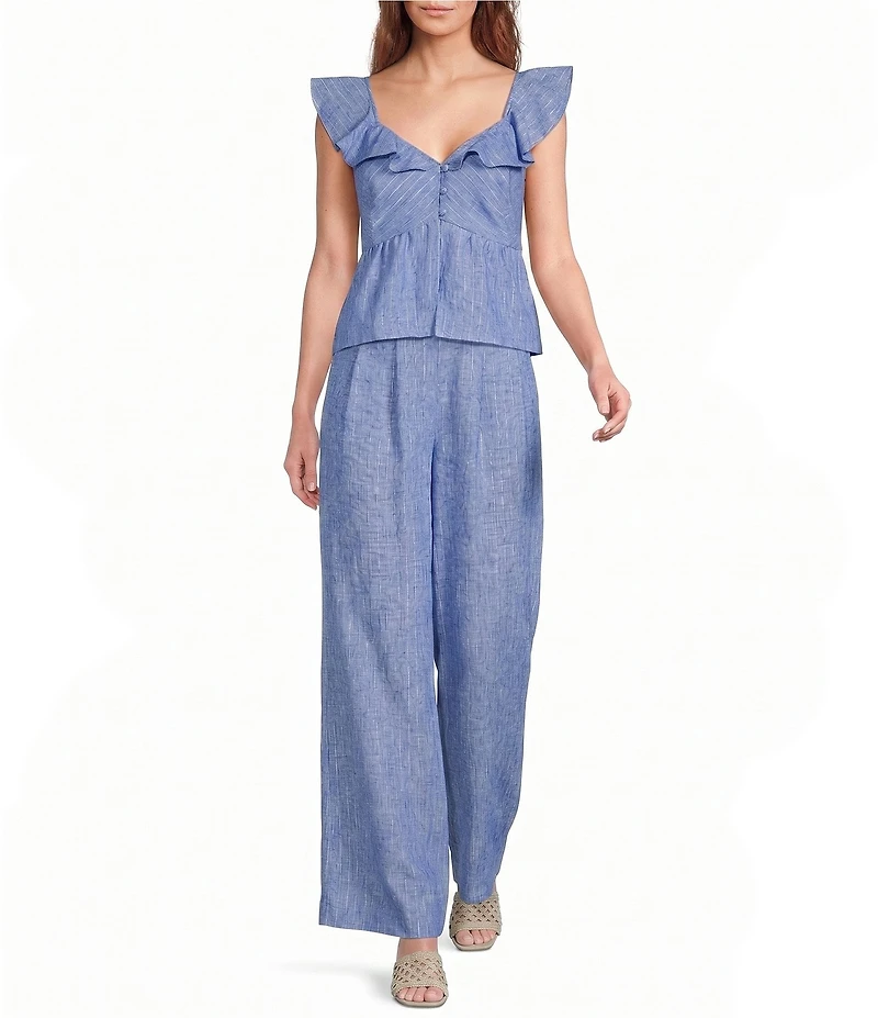 Skies Are Blue Lurex Stripe High Rise Wide Leg Coordinating Pants
