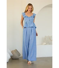 Skies Are Blue Lurex Stripe High Rise Wide Leg Coordinating Pants