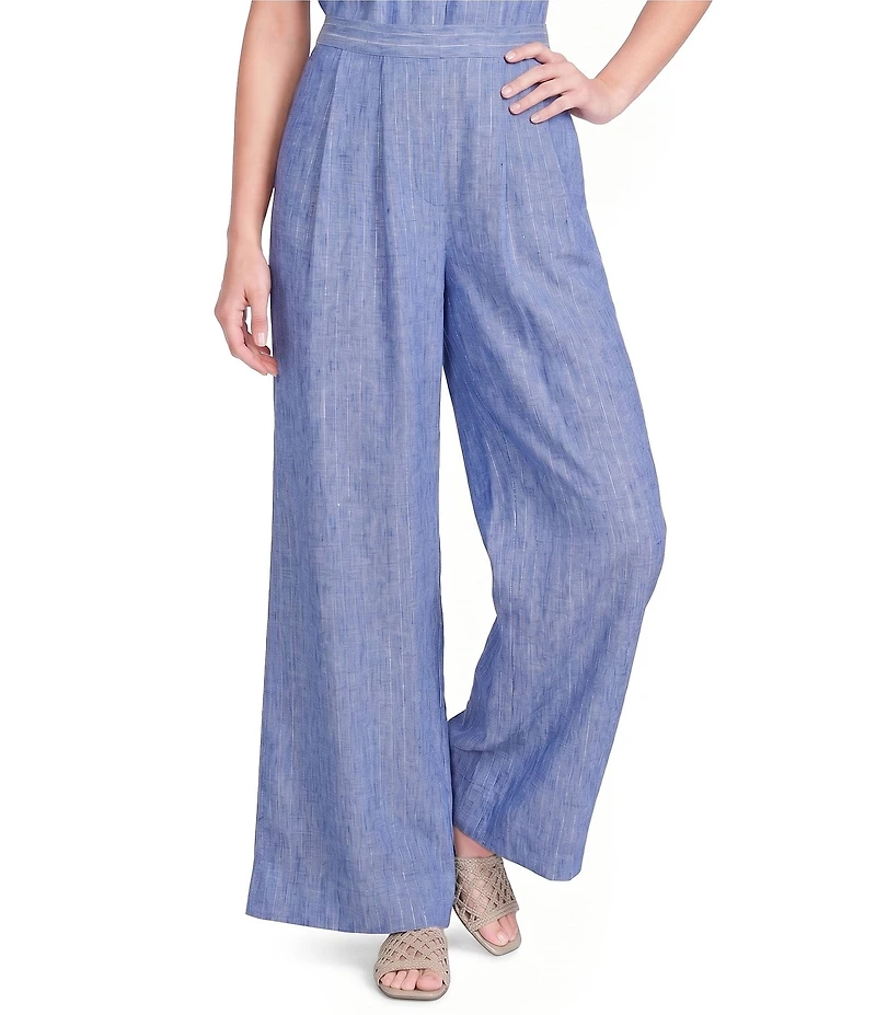 Skies Are Blue Lurex Stripe High Rise Wide Leg Coordinating Pants