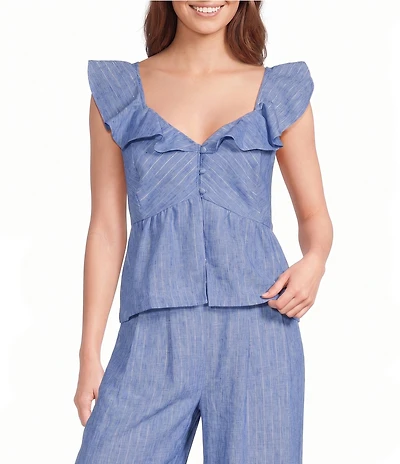 Skies Are Blue Lurex Stripe Sweetheart Neck Sleeveless Coordinating Peplum Top