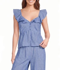 Skies Are Blue Lurex Stripe Sweetheart Neck Sleeveless Coordinating Peplum Top