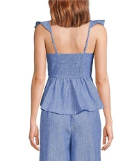 Skies Are Blue Lurex Stripe Sweetheart Neck Sleeveless Coordinating Peplum Top