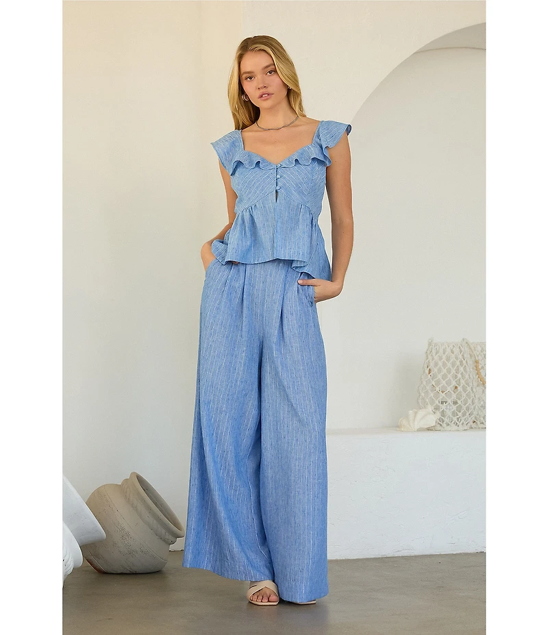 Skies Are Blue Lurex Stripe Sweetheart Neck Sleeveless Coordinating Peplum Top
