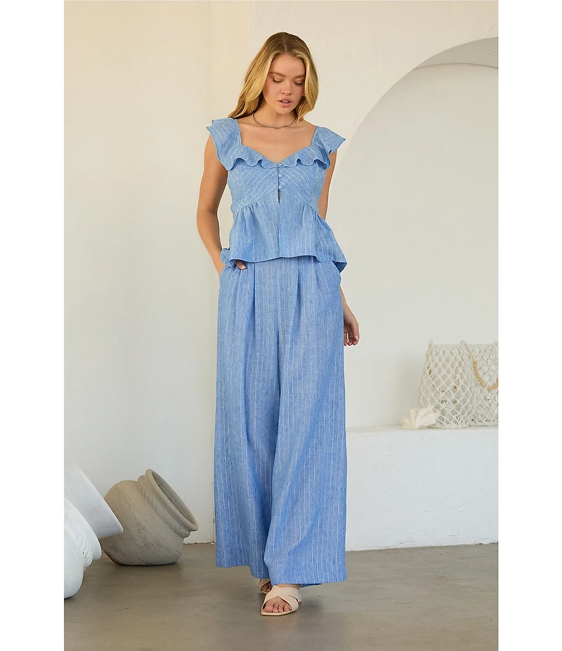 Skies Are Blue Lurex Stripe Sweetheart Neck Sleeveless Coordinating Peplum Top