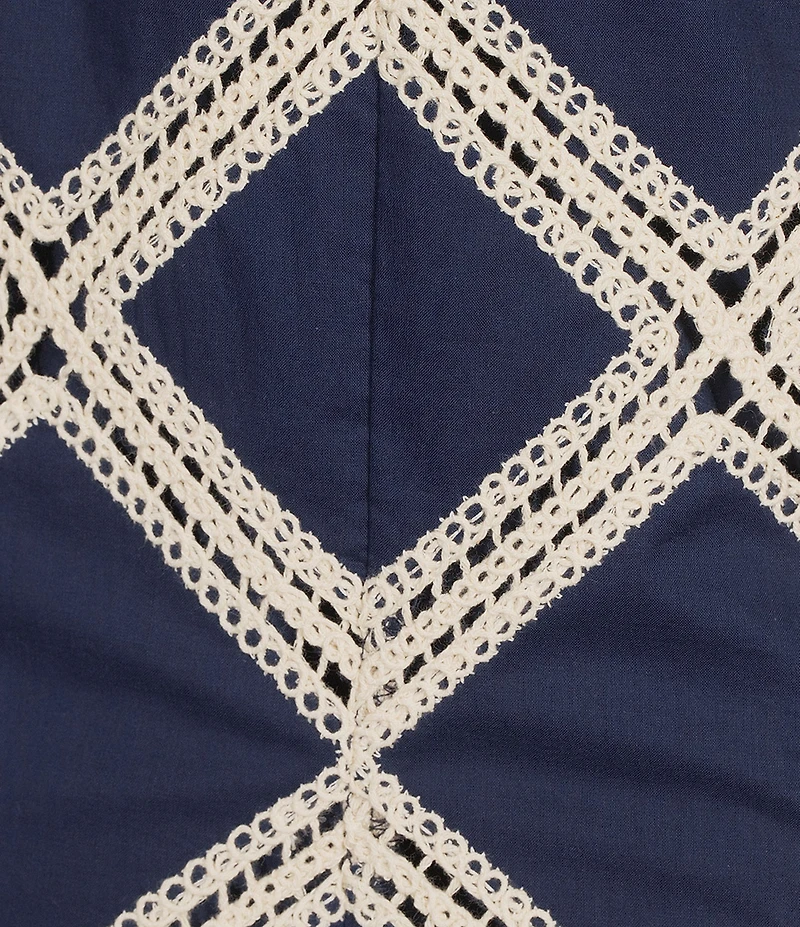 Skies Are Blue Mecrame Diamond Embroidery Halter Neck Sleeveless Mini Shift Dress