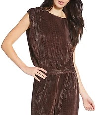 Skies Are Blue Metallic Pleated Sleeveless Bubble Hem Coordinating Muscle Top