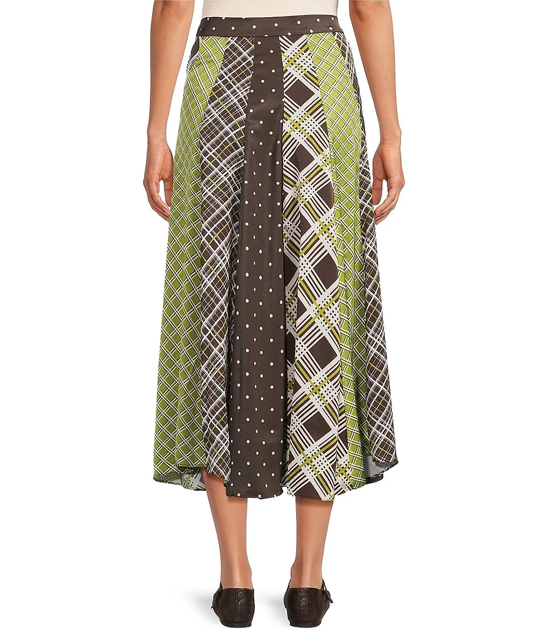 Skies Are Blue Mix Print High Waisted A-Line Flared Midi Skirt