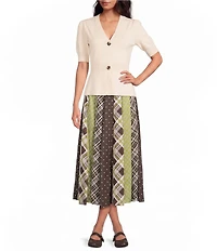 Skies Are Blue Mix Print High Waisted A-Line Flared Midi Skirt
