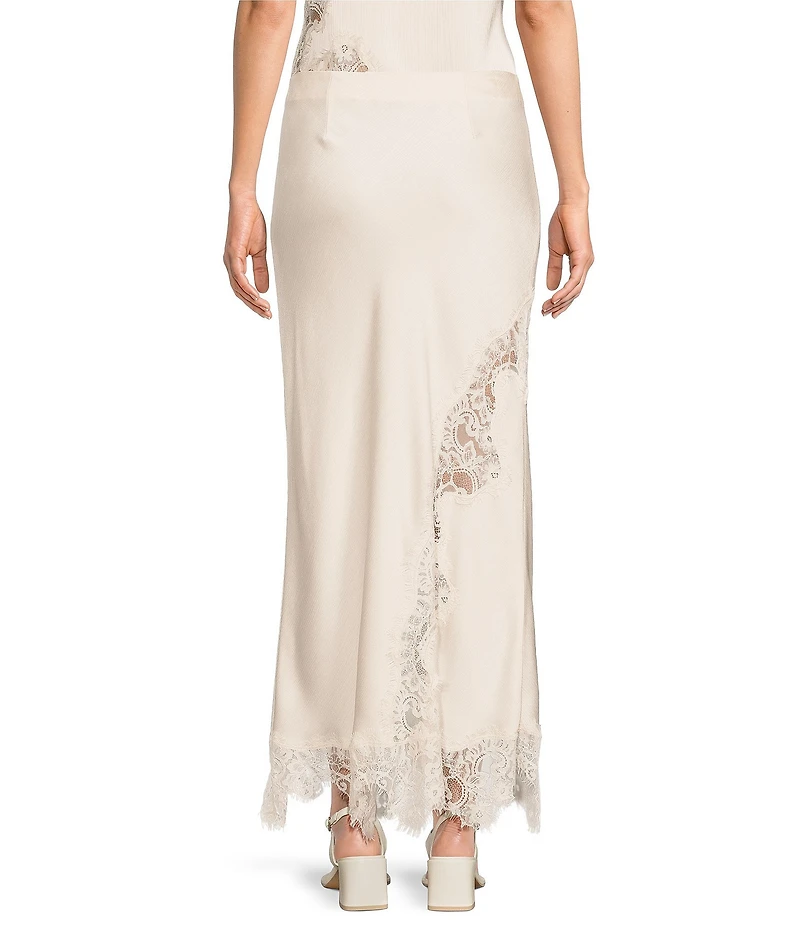 Skies Are Blue Mixed Lace Asymmetric Hem Coordinating Slip Midi Skirt
