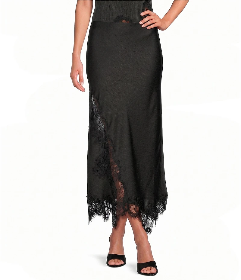 Skies Are Blue Mixed Lace Asymmetric Hem Coordinating Slip Midi Skirt