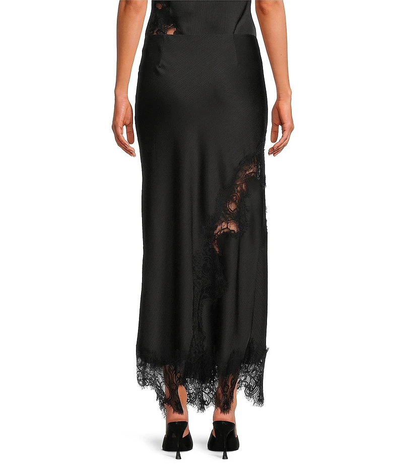 Skies Are Blue Mixed Lace Asymmetric Hem Coordinating Slip Midi Skirt