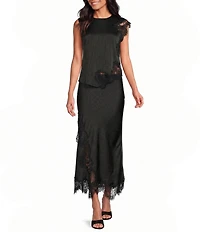 Skies Are Blue Mixed Lace Asymmetric Hem Coordinating Slip Midi Skirt
