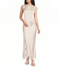 Skies Are Blue Mixed Lace Asymmetric Hem Coordinating Slip Midi Skirt