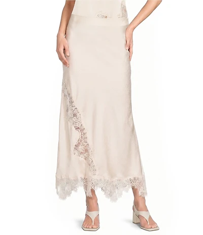 Skies Are Blue Mixed Lace Asymmetric Hem Coordinating Slip Midi Skirt