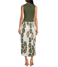 Skies Are Blue Mock Neck Sleeveless Pleated Floral Print Maxi Dress
