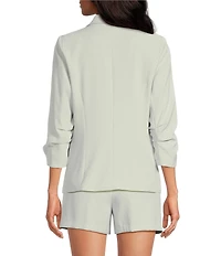 Skies Are Blue Notch Lapel Shirred 3/4 Sleeve Open Front Statement Blazer