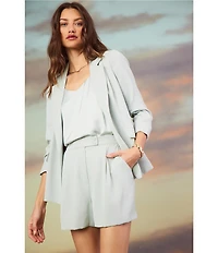 Skies Are Blue Notch Lapel Shirred 3/4 Sleeve Open Front Statement Blazer